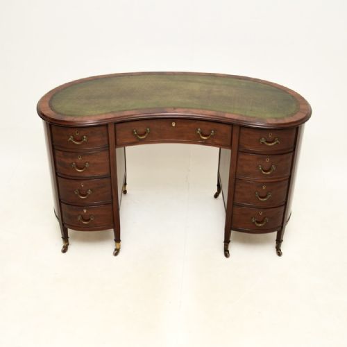 fig 1. Antique Edwardian Mahogany Leather Top Kidney Shaped Desk