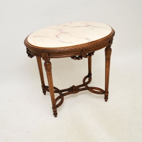 Antique French Carved Walnut Marble Top Occasional Table

