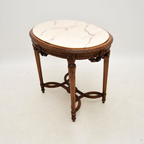fig 1. Antique French Carved Walnut Marble Top Occasional Table
