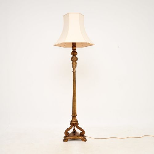 Antique Victorian Gilt Wood Floor Lamp
