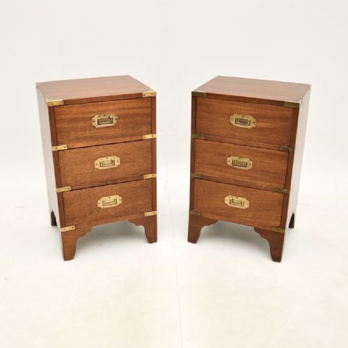 Pair of Antique Military Campaign Style Mahogany Bedside Chests
