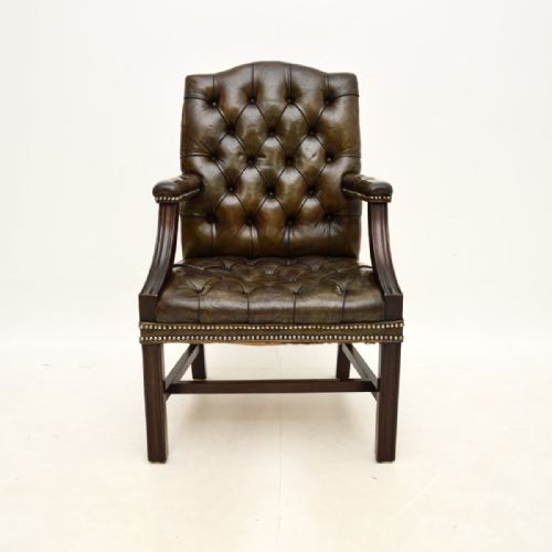 fig 1. Antique Leather and Mahogany Gainsborough Armchair
