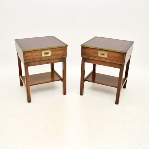 Pair of Antique Mahogany and Leather Military Campaign Side Tables

