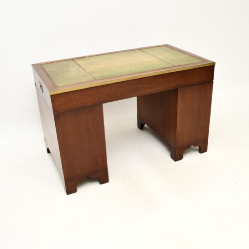 fig 1. Antique Mahogany Leather Top Military Campaign Pedestal Desk