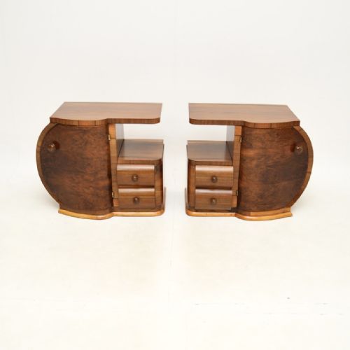 Pair of Swedish Walnut Art Deco Bedside Cabinets
