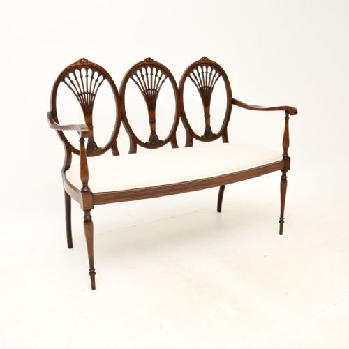Antique Edwardian Inlaid Mahogany Settee
