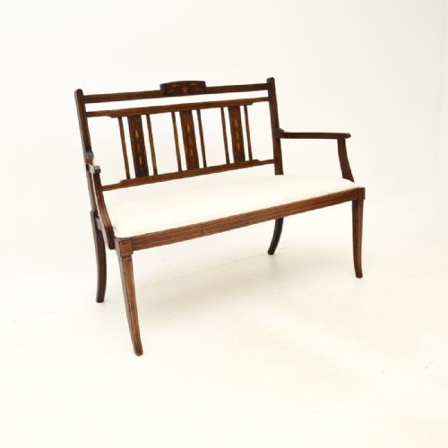 Antique Edwardian Inlaid Mahogany Settee
