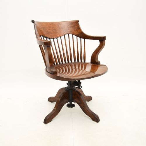 Antique Edwardian Solid Oak Swivel Desk Chair

