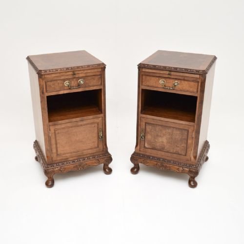Pair of Antique Burr Walnut Bedside Cabinets
