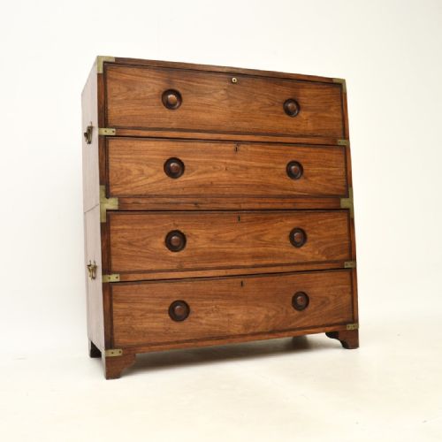 ANTIQUE TEAK MILITARY CAMPAIGN SECRETAIRE CHEST OF DRAWERS - ADDITIONAL PHOTO 11