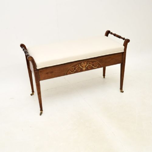 Antique Edwardian Inlaid Mahogany Piano Duet Stool
