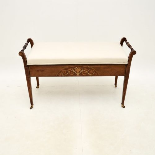 fig 1. Antique Edwardian Inlaid Mahogany Piano Duet Stool