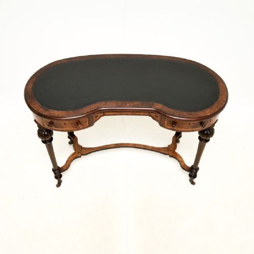 ANTIQUE VICTORIAN BURR WALNUT LEATHER TOP KIDNEY SHAPED DESK - ADDITIONAL PHOTO 3
