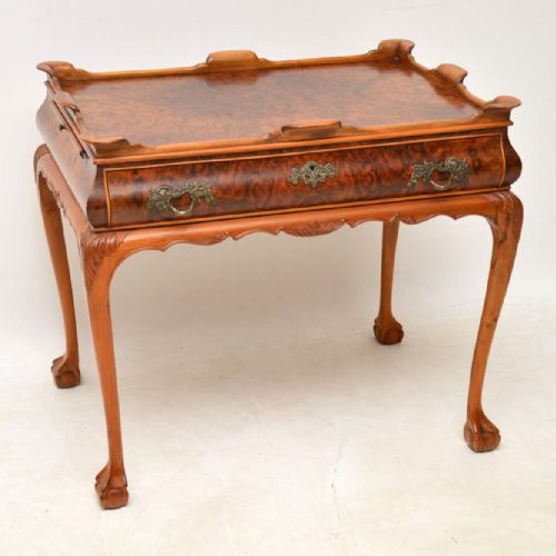 Antique Burr Walnut Tray Top Side Table
