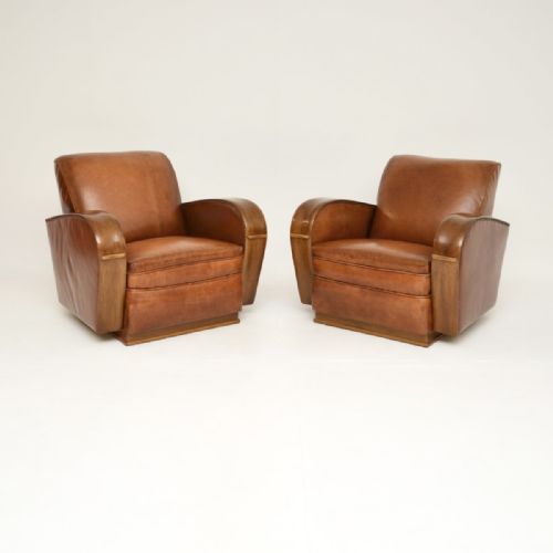 Pair of Swedish Art Deco Leather Armchairs
