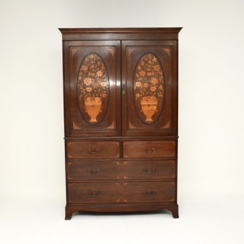 fig 1. Antique Edwardian Inlaid Mahogany Linen Press by Maple and Co