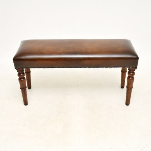 ANTIQUE VICTORIAN LEATHER AND OAK STOOL - ADDITIONAL PHOTO 1