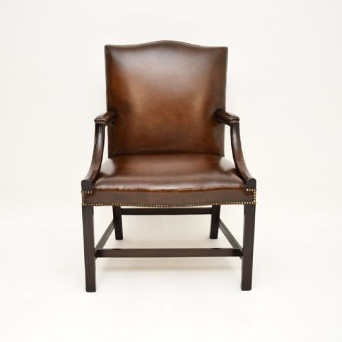 fig 1. Antique Georgian Leather and Mahogany Gainsborough Armchair