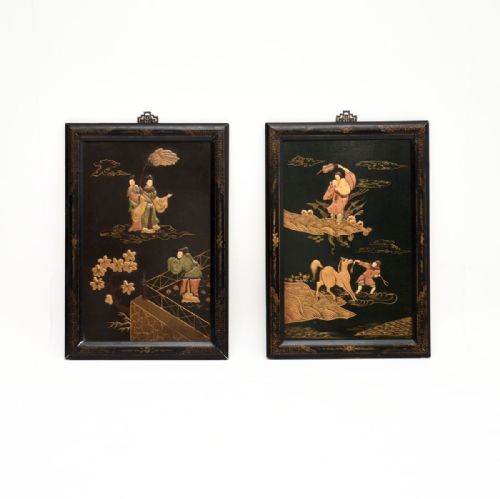Pair of Antique Lacquered Chinoiserie Wall Panels
