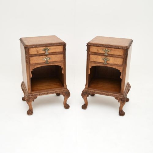 Pair of Antique Burr Walnut Bedside Cabinets
