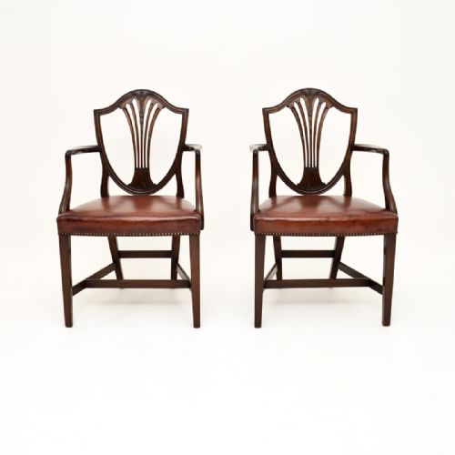fig 1. Pair of Antique Mahogany and Leather Carver Armchairs