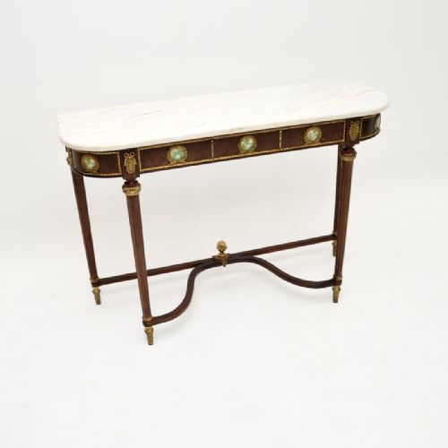 Antique French Marble Top Walnut Console Table
