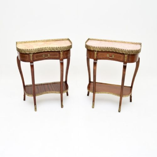Pair of Antique French Marble Top Side Tables
