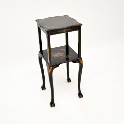 Antique Lacquered Chinoiserie Two Tier Side Table
