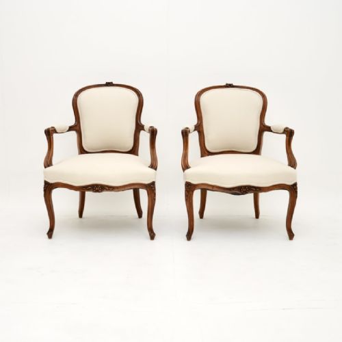 fig 1. Pair of Antique French Walnut Salon Armchairs
