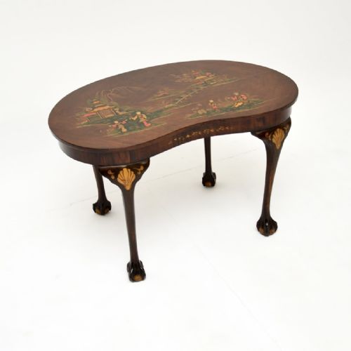 Antique Lacquered Chinoiserie Kidney Shaped Coffee Table
