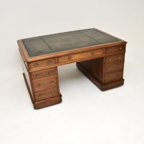 Antique Victorian Walnut Leather Top Partners Desk
