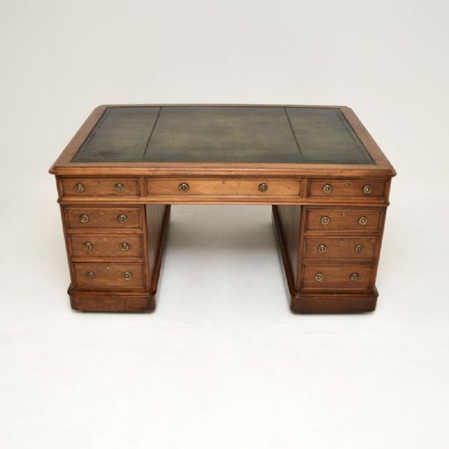 fig 1. Antique Victorian Walnut Leather Top Partners Desk