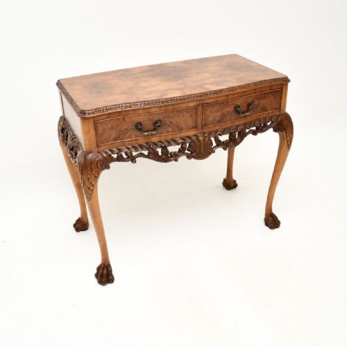Antique Burr Walnut Console Side Table
