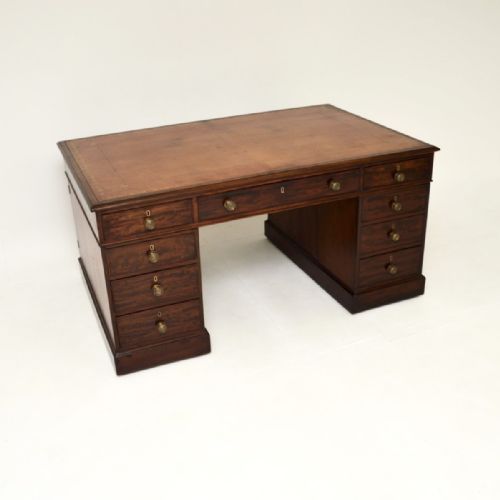 Antique Georgian Period Mahogany Leather Top Partners Desk
