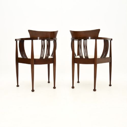 fig 1. Pair of Antique Inlaid Mahogany Arts and Crafts Armchairs
