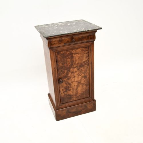 ANTIQUE FRENCH WALNUT MARBLE TOP BEDSIDE CABINET