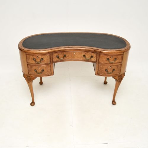 fig 1. Antique Burr Walnut Leather Top Kidney Shaped Desk