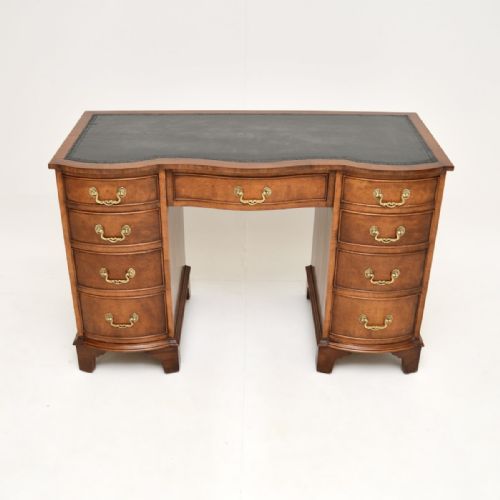 fig 1. Antique Burr Walnut Leather Top Pedestal Desk