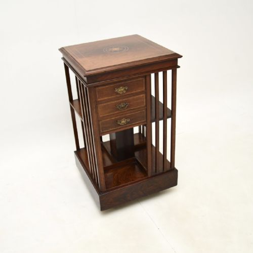 Antique Edwardian Inlaid Rosewood Revolving Bookcase
