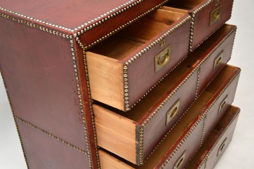 fig 1. Antique Leather Bound Military Campaign Chest of Drawers