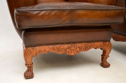 PAIR OF ANTIQUE LEATHER WING BACK ARMCHAIRS - ADDITIONAL PHOTO 5