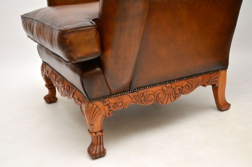 PAIR OF ANTIQUE LEATHER WING BACK ARMCHAIRS - ADDITIONAL PHOTO 7