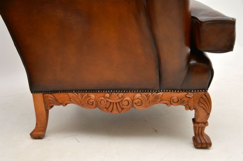 PAIR OF ANTIQUE LEATHER WING BACK ARMCHAIRS - ADDITIONAL PHOTO 8