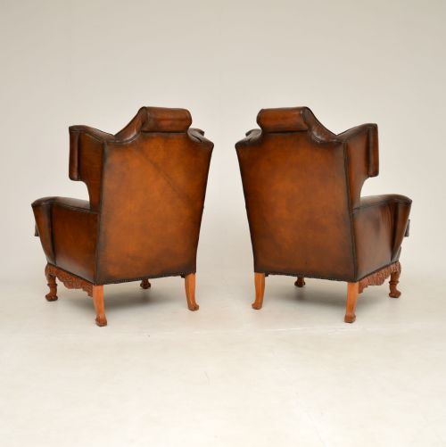 PAIR OF ANTIQUE LEATHER WING BACK ARMCHAIRS - ADDITIONAL PHOTO 9