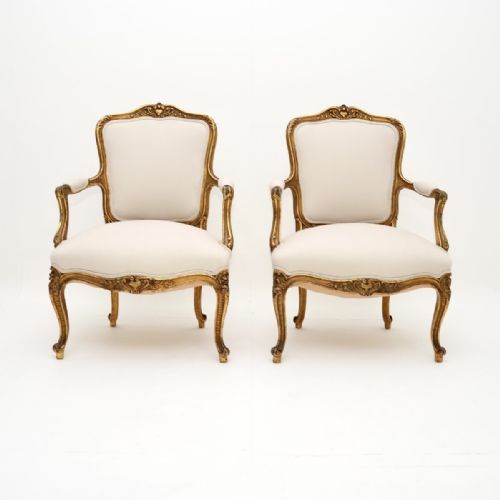 fig 1. Pair of Antique French Gilt Wood Salon Armchairs
