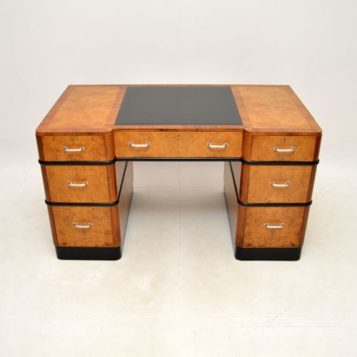 fig 1. Art Deco Burr Walnut Pedestal Desk