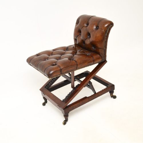 Antique Victorian Leather and Mahogany Metamorphic Gout Stool
