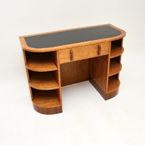 Art Deco Birds Eye Maple and Walnut Leather Top Desk
