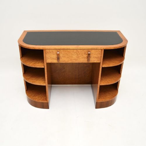 fig 1. Art Deco Birds Eye Maple and Walnut Leather Top Desk
