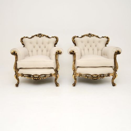 fig 1. Pair of Antique French Gilt Wood Armchairs